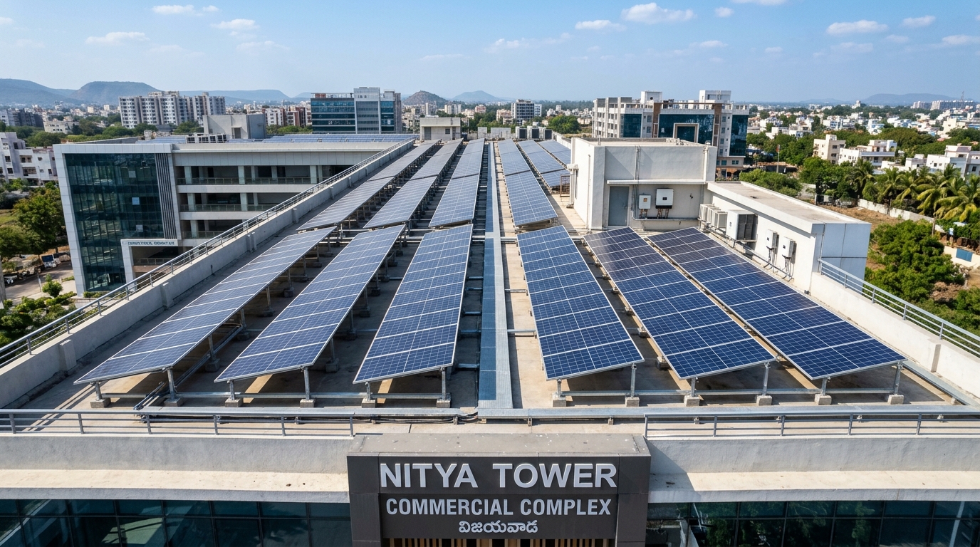 Solar panels on a commercial roof, illustrating equipment requiring upkeep