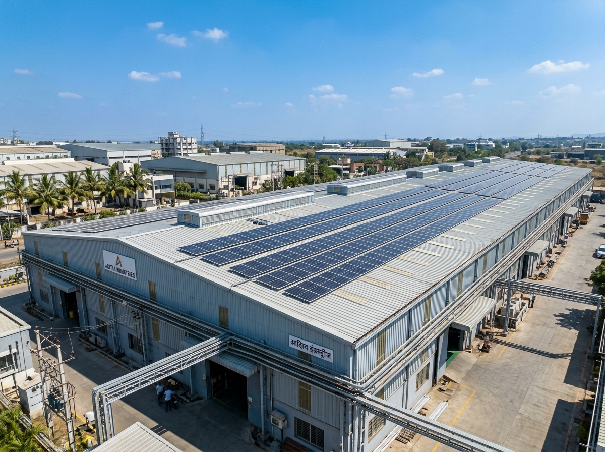 Illustrative solar panels on a commercial shed
