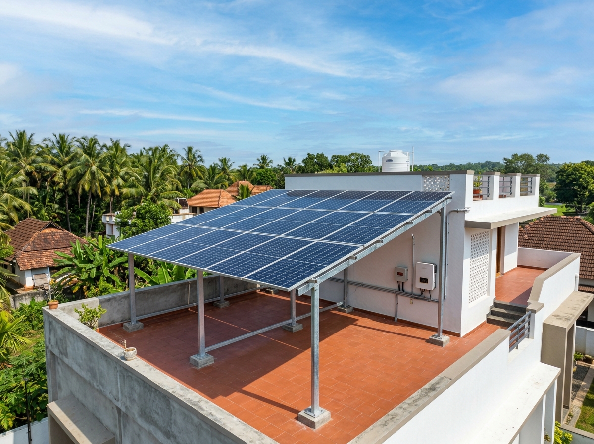 Illustrative solar panels on a residential terrace